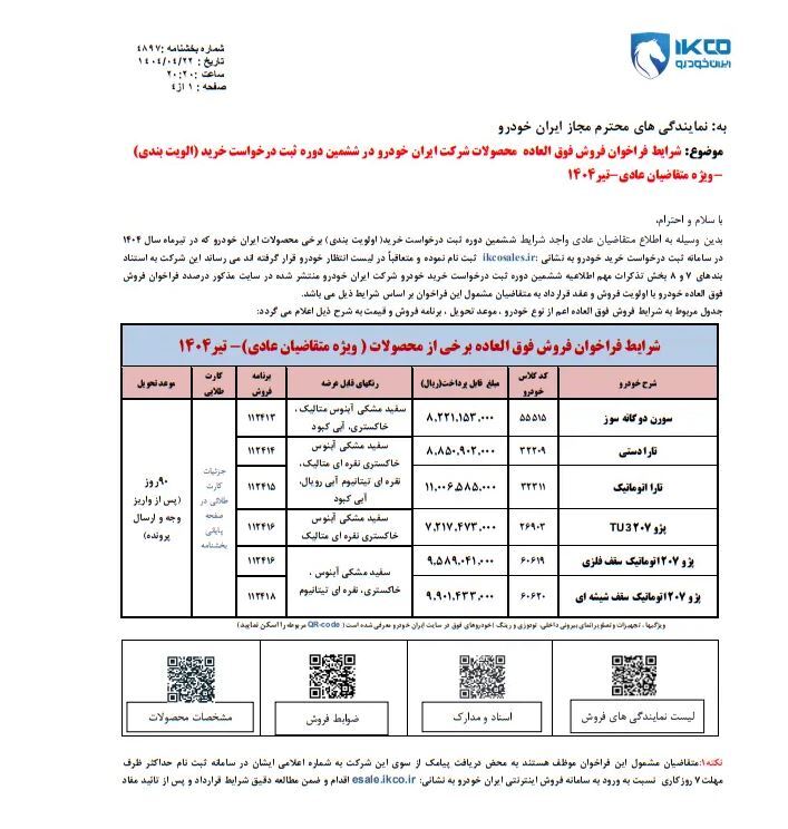 فروش فوقالعاده ۶ محصول ایران خودرو اعلام شد فروش فوقالعاده ۶ محصول ایران خودرو اعلام شد
