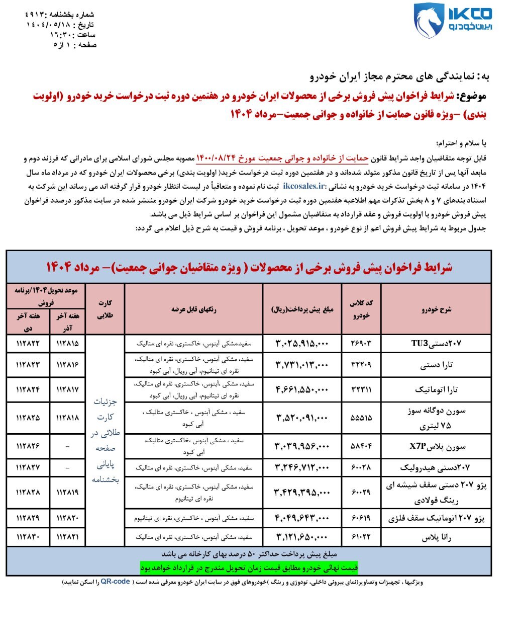 آغاز فروش فوری و پیش‌فروش ۱۴ محصول ایران خودرو در مردادماه (۱۸ مرداد ۱۴۰۴) + جزئیات و نحوه ثبت نام