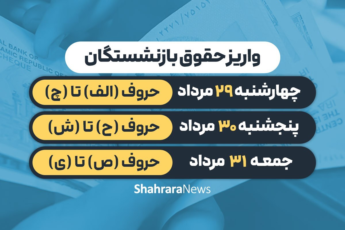 آغاز واریز حقوق مردادماه بازنشستگان و مستمری بگیران تأمین اجتماعی از فردا (چهارشنبه، ۲۹ مرداد ۱۴۰۴) + جدول زمانی