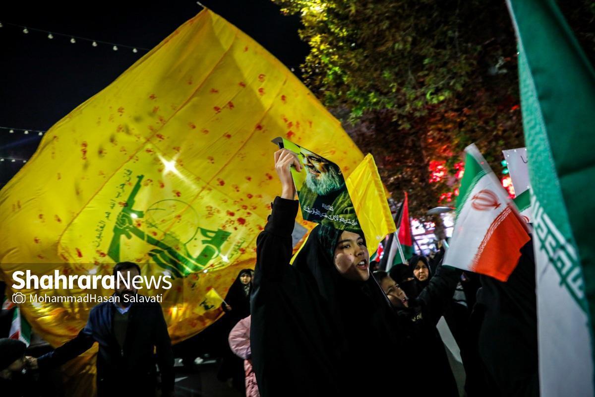  مشهد در بزرگداشت شهید نصرالله، صحنه همبستگی با جبهه مقاومت شد