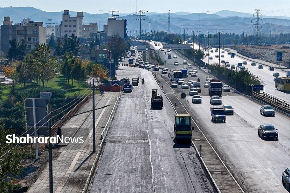 انجام عملیات تراش و روکش آسفالت از بلوار وکیل‌آباد تا میدان چهارسطحی آزادگان مشهد + فیلم