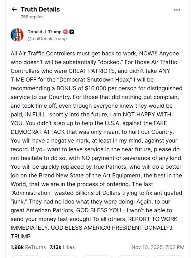 ترامپ کارکنان خطوط هوایی آمریکا را تهدید کرد