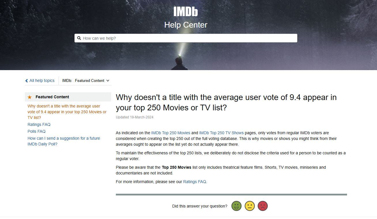 امتیاز بالا در فهرست ۲۵۰ فیلم برتر IMDB
