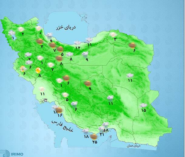 پیشبینی هواشناسی کشور (سهشنبه، ۲۵ آذر ۱۴۰۴) | بارش پراکنده باران و برف در برخی مناطق کشور پیشبینی هواشناسی کشور (سهشنبه، ۲۵ آذر ۱۴۰۴) | بارش پراکنده باران و برف در برخی مناطق کشور