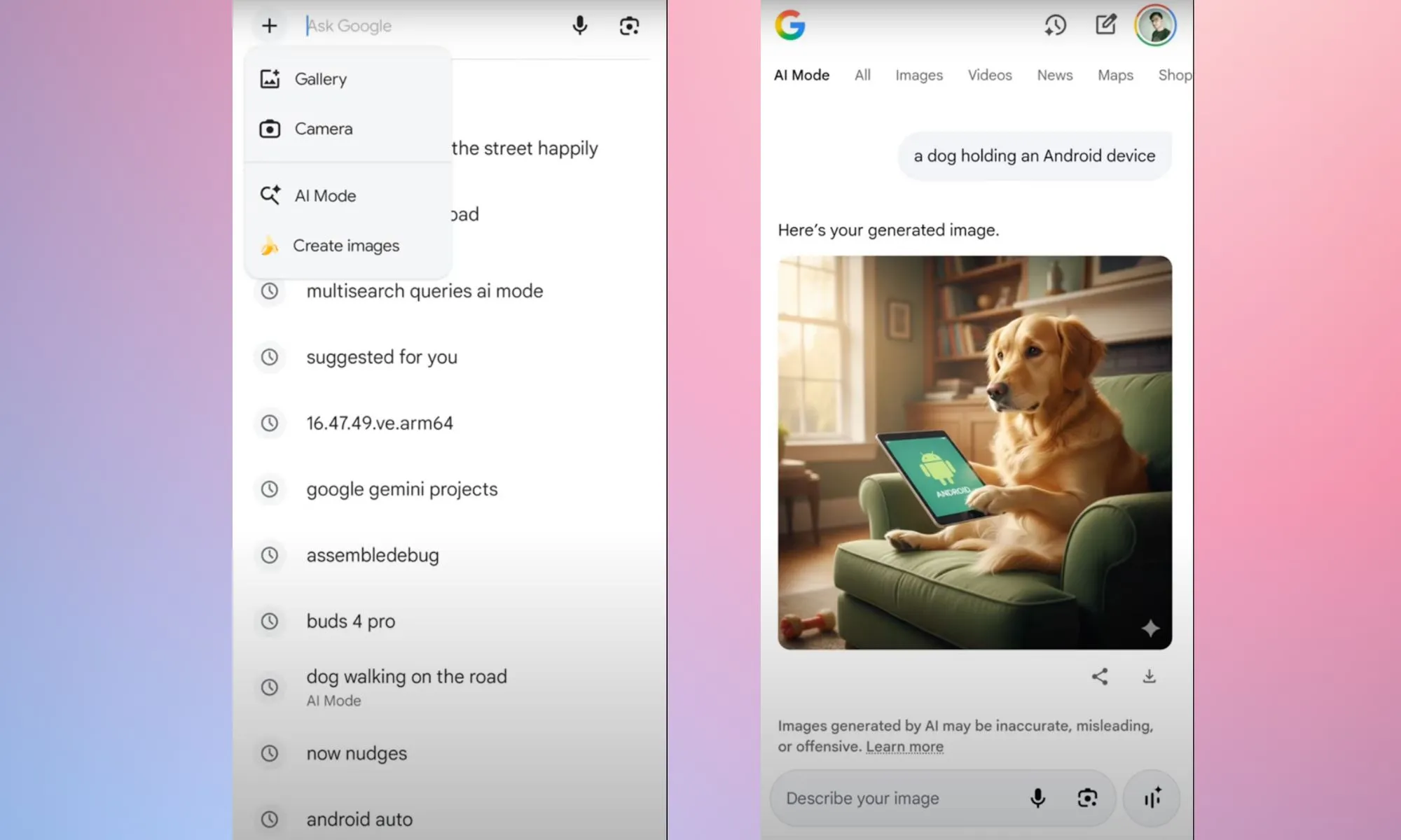 ابزار تولید تصویر Nano Banana مستقیماً در نوار جست‌و‌جو