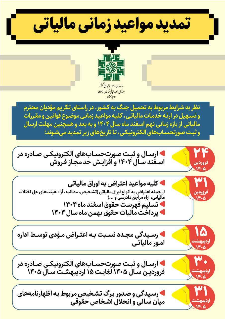 تمدید مهلت‌های مالیاتی با توجه به شرایط خاص کشور