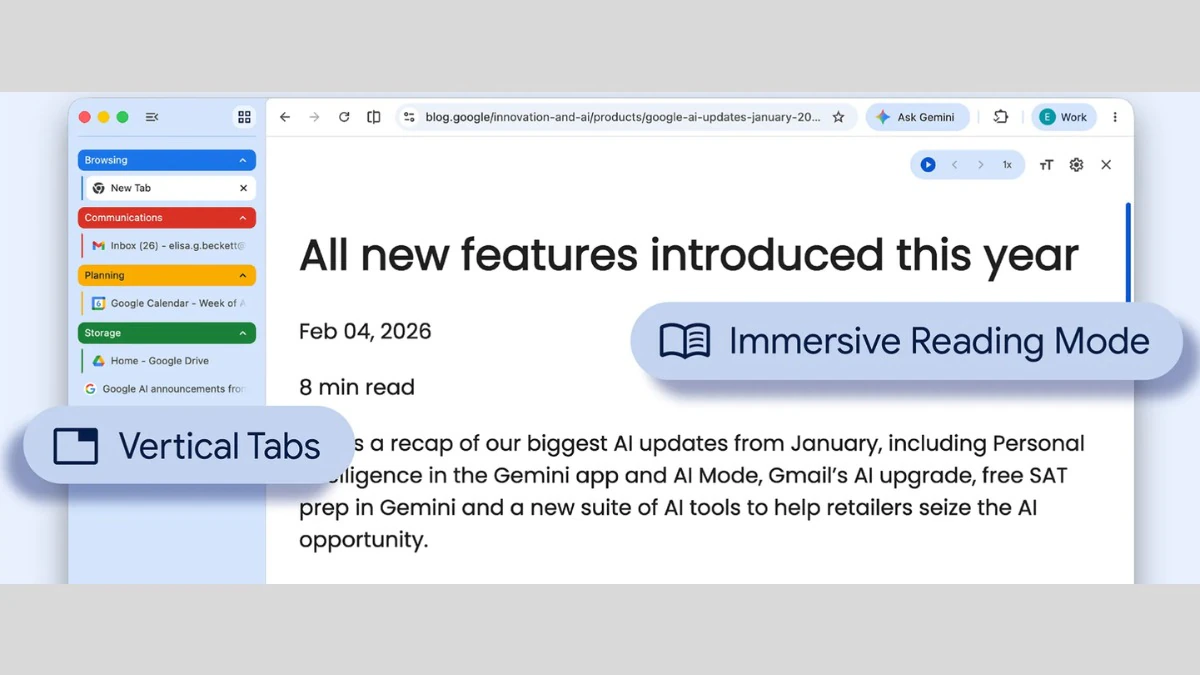 آپدیت جدید مرورگر کروم، قابلیت پشتیبانی از تبهای عمودی (۱۹ فروردین ۱۴۰۵) آپدیت جدید مرورگر کروم، قابلیت پشتیبانی از تبهای عمودی (۱۹ فروردین ۱۴۰۵)