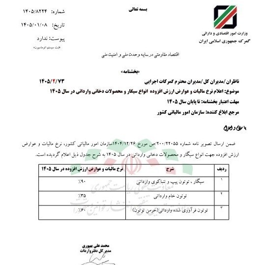 وضع مالیات ۹۰ درصدی برای واردات سیگار در سال ۱۴۰۵