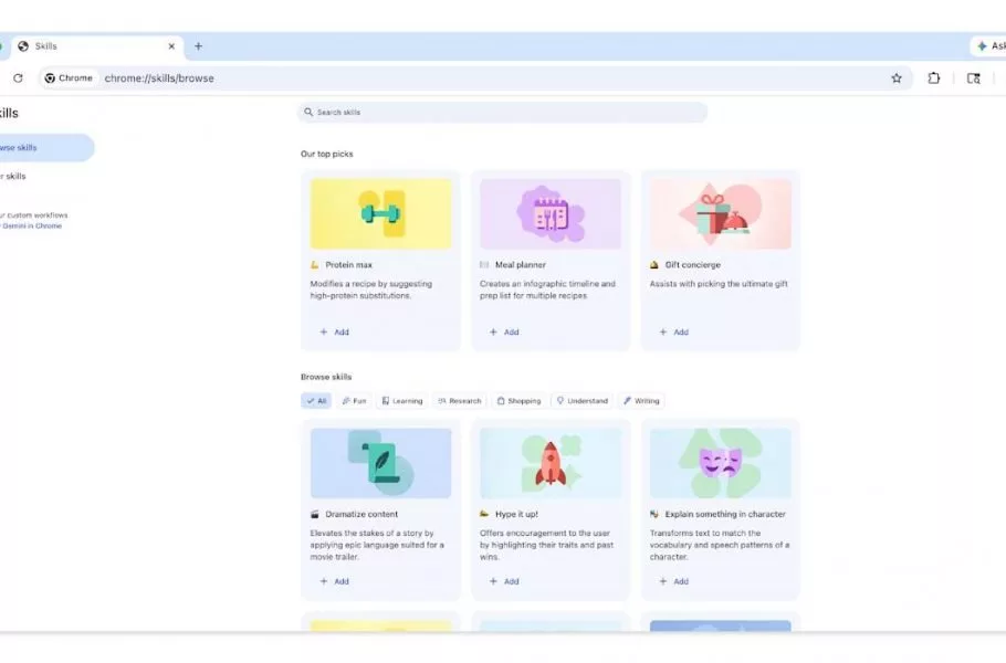آپدییت جدید گوگل کروم: قابلیت Skills برای دسترسی سریع به پرامپت‌های آماده جمینای (۲۶ فروردین ۱۴۰۵)