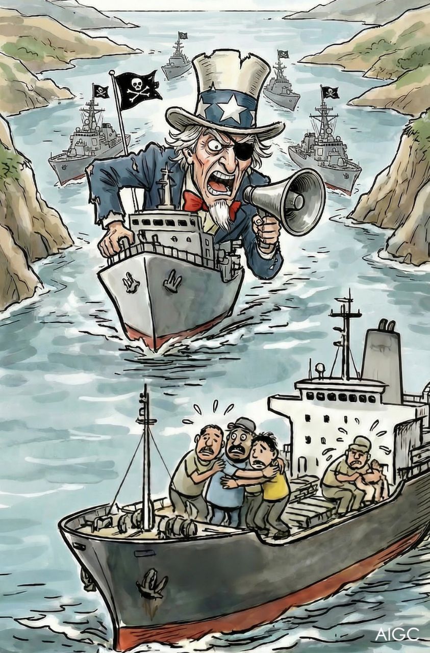 واکنش رسانه رسمی دولت چین به اقدام آمریکا در بستن تنگه هرمز + کاریکاتور