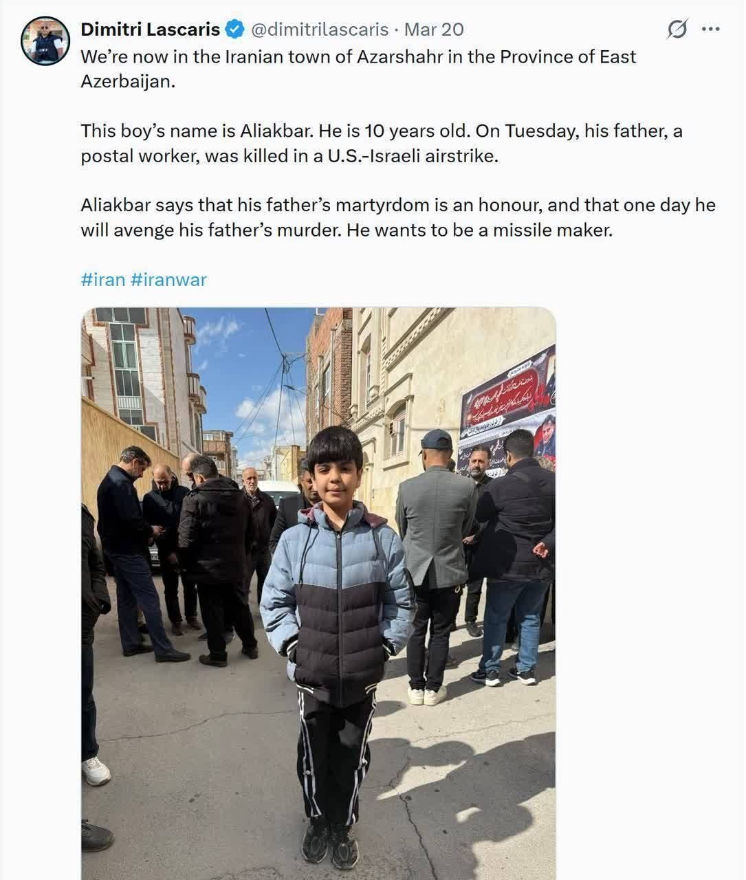 توئیت خبرنگار کانادایی درباره فرزند شهید موسی پور + عکس