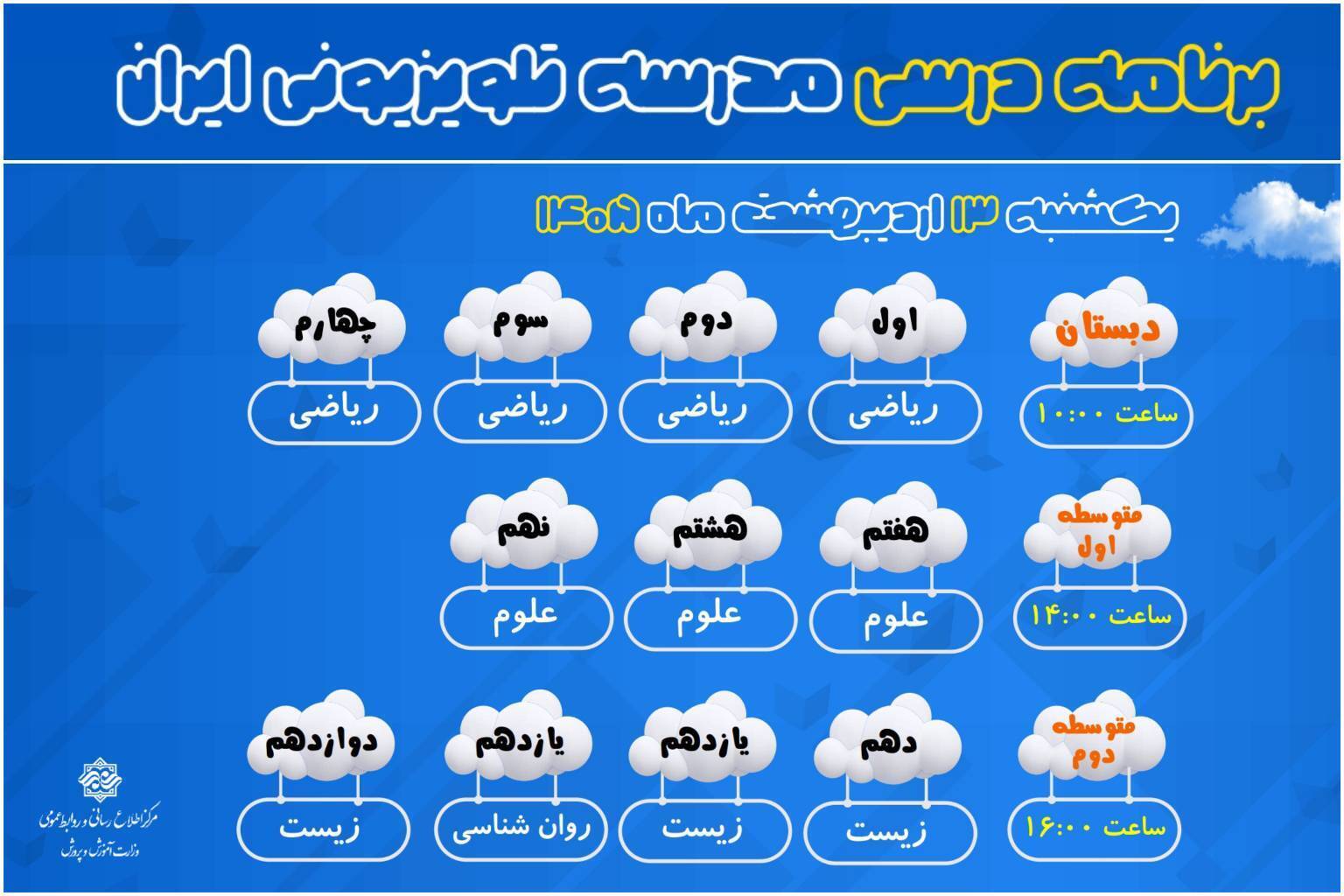 مدرسه تلویزیونی امروز با درس‌های متنوع برای همه مقاطع تحصیلی (۱۳ اردیبهشت ۱۴۰۵) + جدول پخش