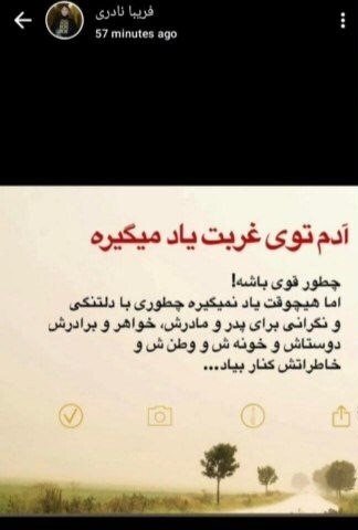 دلنوشته فریبا نادری، بازیگر برای غم دوری از وطن + عکس