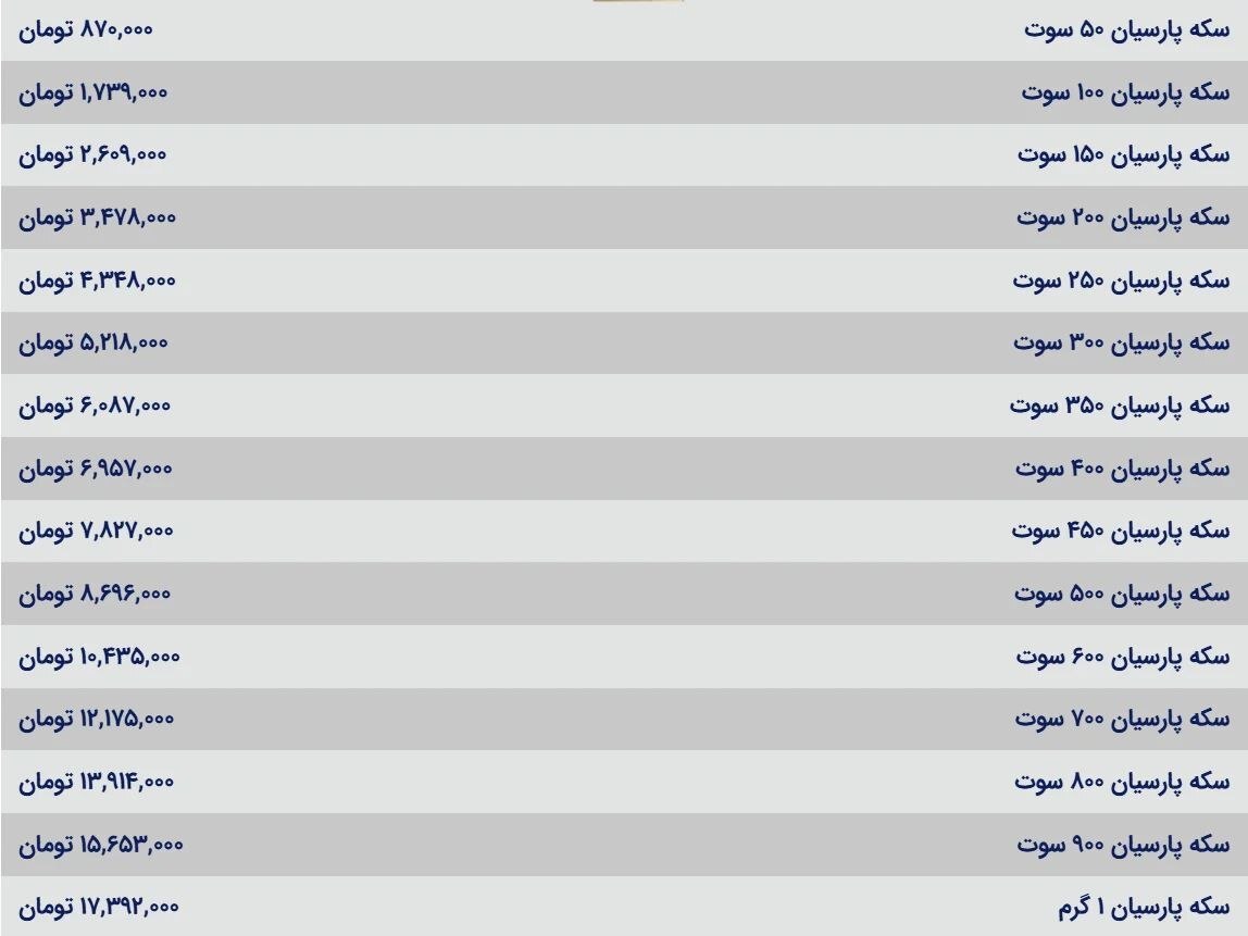 قیمت امروز سکه پارسیان (دوشنبه ۷ اردیبهشت ۱۴۰۵)