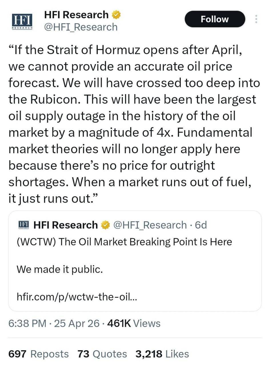 رسانه تحلیلی بازار انرژی: با بسته ماندن تنگه هرمز تا پایان ماه آوریل (۱۱ اردیبهشت) دیگر نمی‌توان پیش بینی دقیقی از قیمت نفت ارائه داد