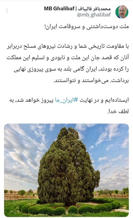 قالیباف: ایران گامی بلند به سوی پیروزی نهایی برداشت قالیباف: ایران گامی بلند به سوی پیروزی نهایی برداشت
