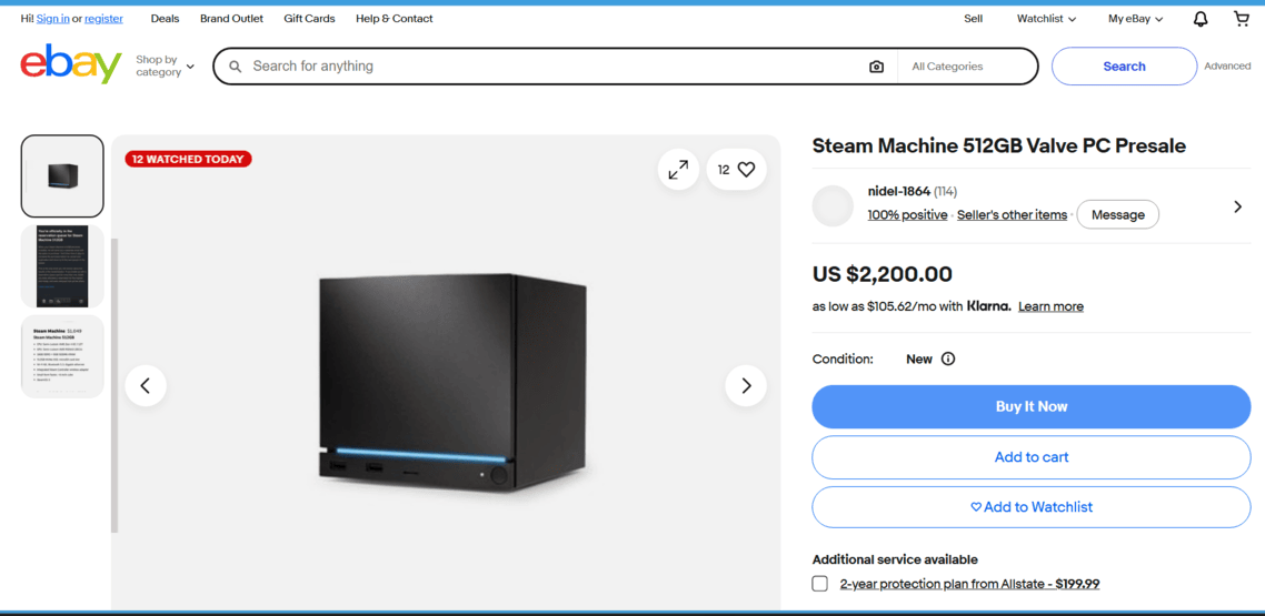 نمونه ای از قیمت های استیم ماشین در ebay