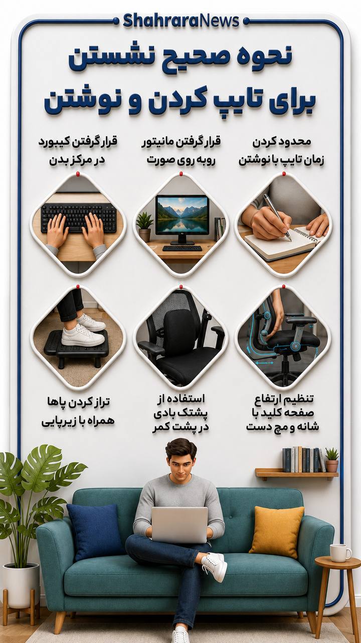 اینفوگرافی| نحوه صحیح نشستن برای تایپ کردن و نوشتن