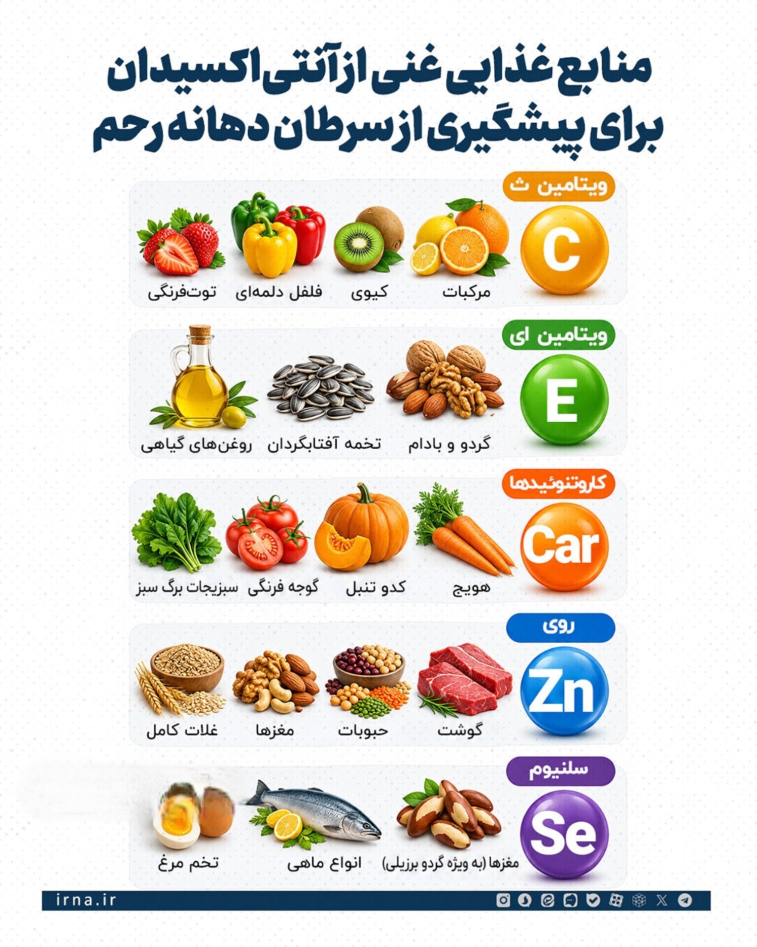 اینفوگرافی | منابع غذایی غنی از آنتی‌اکسیدان برای پیشگیری از سرطان دهانه رحم را بشناسید