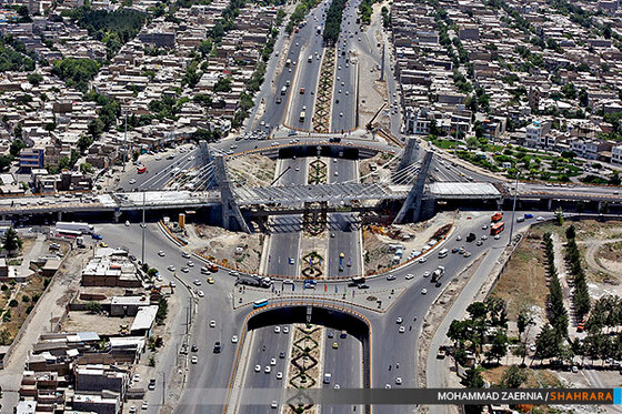 تصویر هوایی تقاطع غیرهمسطح و میدان امام حسین (ع)