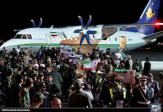 استقبال از پیکر شهدای سراوان در فرودگاه بین المللی شهید هاشمی نژاد