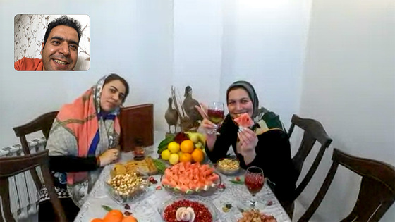 سمیه و نفیسه دو خواهر من ساکن تهران هستند که معمولا هرسال شب یلدا برای دیدار با پدر و مادرمان به مشهد میامدند که امسال با توجه به محدودیت ها در خانه ماندند/ اسکرین شات: محسن بخشنده
