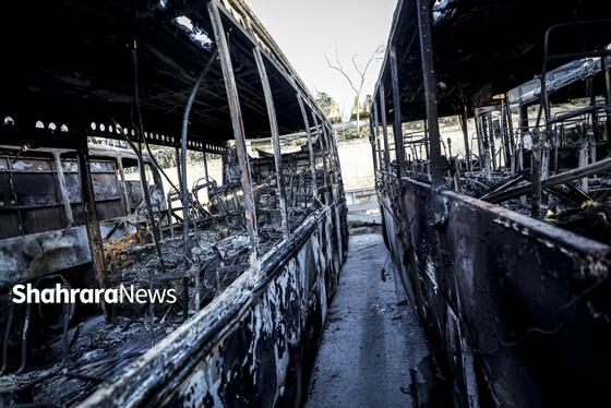 گزارش تصویری | تخریب بی سابقه اتوبوس های شرکت اتوبوسرانی مشهد توسط اغتشاشگران