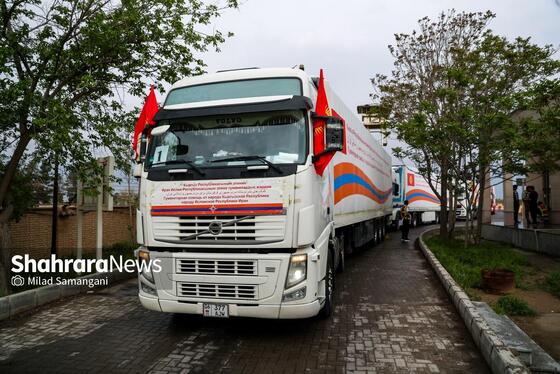 گزارش تصویری | ورود نخستین کاروان کمک‌های بشردوستانه قرقیزستان به ایران از مرز سرخس