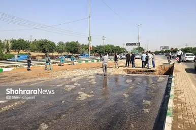 گزارش تصویری | اتفاق  خط لوله اصلی آبرسانی مشهد در بزرگراه شهید سلیمانی