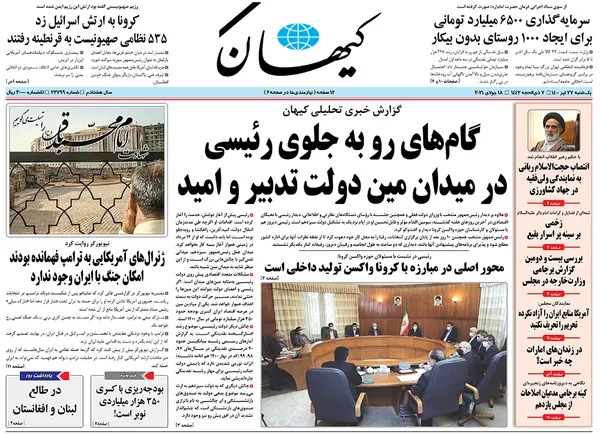 صفحه نخست روزنامه‌های کشور - یکشنبه ۲۷ تیر ۱۴۰۰