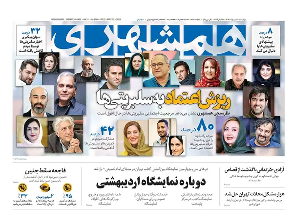 صفحه نخست روزنامه‌های کشور - چهارشنبه ۲۰ اردیبهشت ۱۴۰۲
