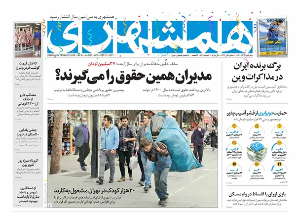 صفحه نخست روزنامه‌های کشور - چهارشنبه ۲۴ آذر ۱۴۰۰