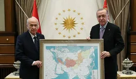 هدیه جنجالی به اردوغان | بخش&zwnj;هایی از ایران در نقشه جهان ترک