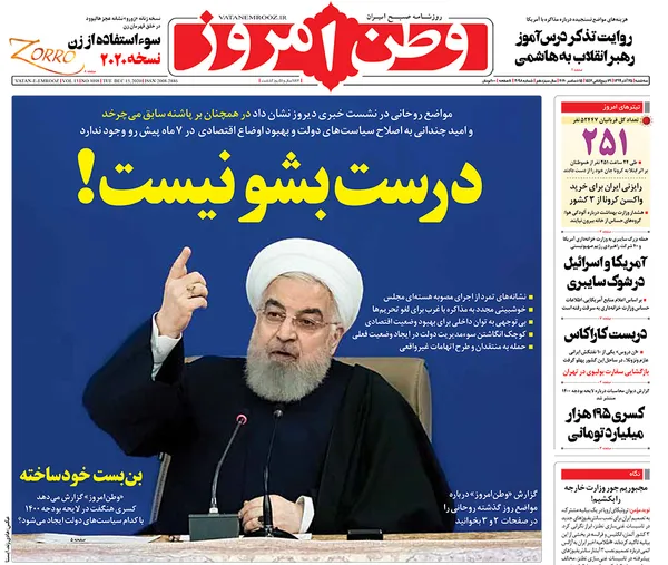 صفحه نخست روزنامه‌های کشور - سه‌شنبه ۲۵ آذر ۱۳۹۹