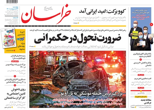 صفحه نخست روزنامه‌های کشور - چهارشنبه ۲۲ اردیبهشت ۱۴۰۰