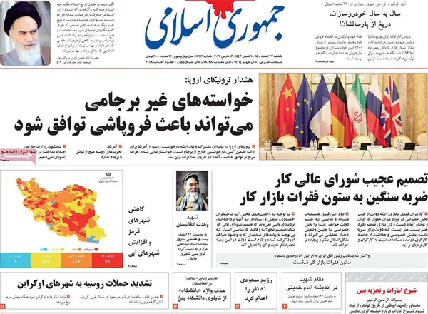 صفحه نخست روزنامه‌های کشور - یکشنبه ۲۲ اسفند ۱۴۰۰