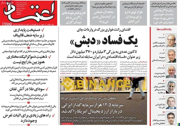 صفحه نخست روزنامه‌های کشور - یکشنبه ۱۲ آذر ۱۴۰۲