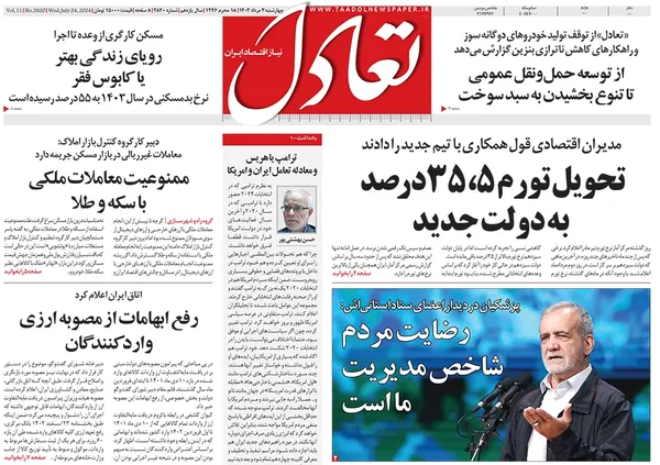 صفحه نخست روزنامه‌های کشور - چهارشنبه ۳ مرداد ۱۴۰۳