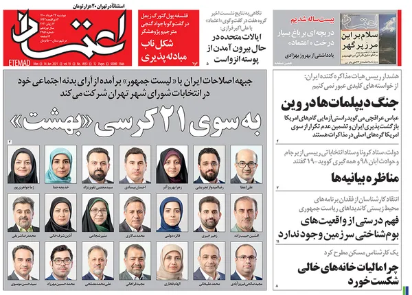 صفحه نخست روزنامه‌های کشور - دوشنبه ۲۴ خرداد ۱۴۰۰