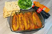 طرز تهیه بادمجان شکم‌پر در منزل + فیلم
