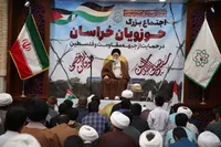 اجتماع بزرگ حوزویان خراسان در محکومیت جنایات رژیم صهیونیستی در مشهد برگزار شد | آیت‌الله علم‌الهدی: فلسطین، پیشانی جنگ تمدن‌ها در عصر آخرالزمان است + فیلم