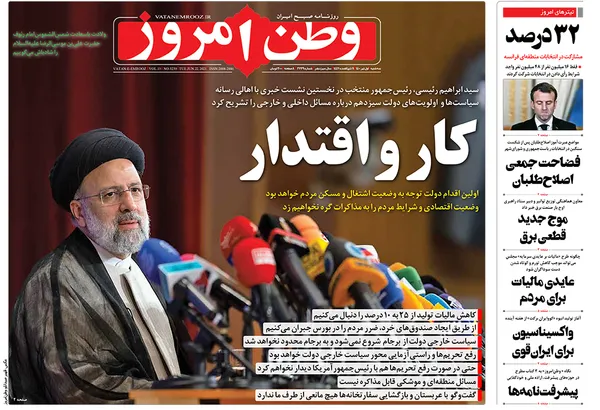 صفحه نخست روزنامه‌های کشور - سه‌شنبه ۱ تیر ۱۴۰۰