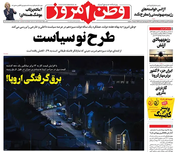صفحه نخست روزنامه‌های کشور - پنجشنبه ۳ شهریور ۱۴۰۱