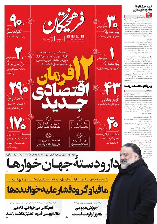 صفحه نخست روزنامه‌های کشور - سه‌شنبه ۱۶ دی ۱۴۰۴