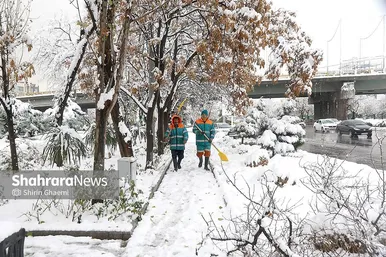 گزارش تصویری | خدمات‌دهی نیروهای شهرداری مشهد در روزهای برفی