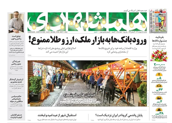 صفحه نخست روزنامه‌های کشور - یکشنبه ۱۱ اردیبهشت ۱۴۰۱