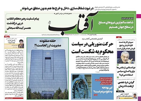صفحه نخست روزنامه‌های کشور - یکشنبه ۲ بهمن ۱۴۰۱