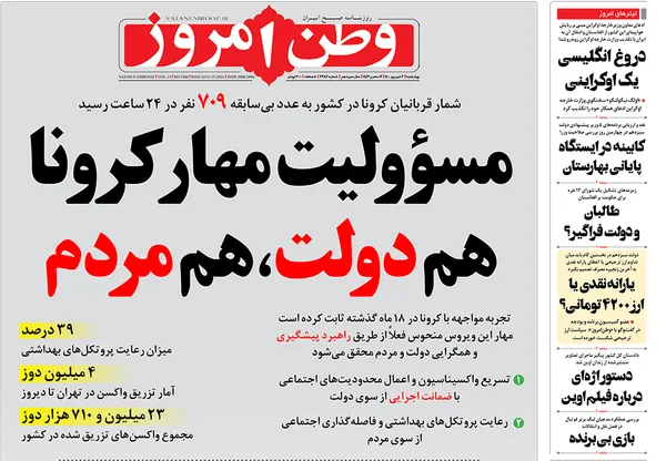 صفحه نخست روزنامه‌های کشور - چهارشنبه ۳ شهریور ۱۴۰۰