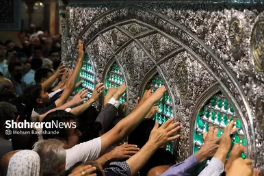 تعویض پرچم گنبد و پوش ضریح امام رضا(ع)