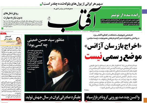 صفحه نخست روزنامه‌های کشور - یکشنبه ۲۱ دی ۱۳۹۹